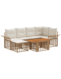 Set Divano da Giardino 7 pz Naturale e Bianco Crema polyrattan 2