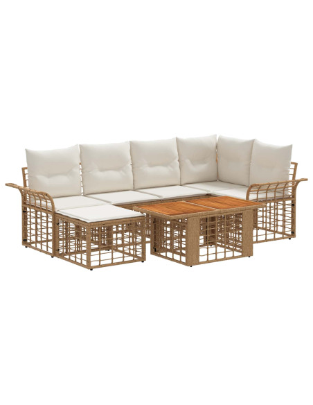 Set Divano da Giardino 7 pz Naturale e Bianco Crema polyrattan