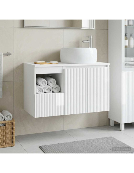 Set di mobili per il bagno 2 pz Bianco Lucido