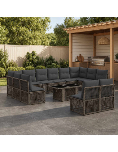 Set Divano da Giardino 13 pz Grigio polyrattan