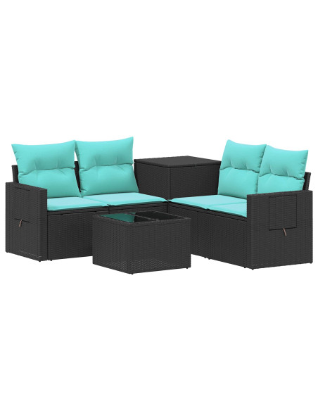 Set di divani 6 pz Nero e Blu Rattan sintetico e Acciaio