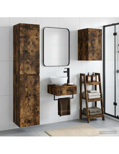 Set di mobili per il bagno 3 pz Rovere Fumo 33 x 34,5 x 160 cm