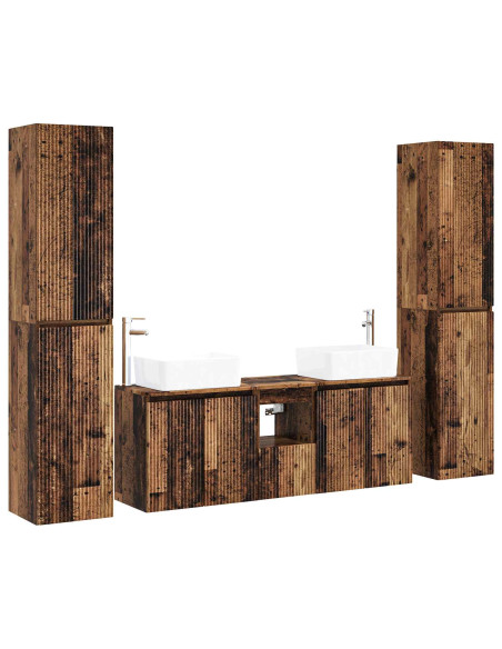 Set di mobili per il bagno 5 pz Legno antico 33 x 34,5 x 160 cm