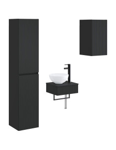 Set di mobili per il bagno 3 pz Nero 33 x 34,5 x 160 cm 2