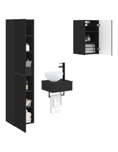 Set di mobili per il bagno 3 pz Nero 33 x 34,5 x 160 cm