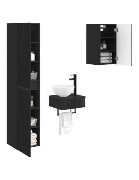 Set di mobili per il bagno 3 pz Nero 33 x 34,5 x 160 cm