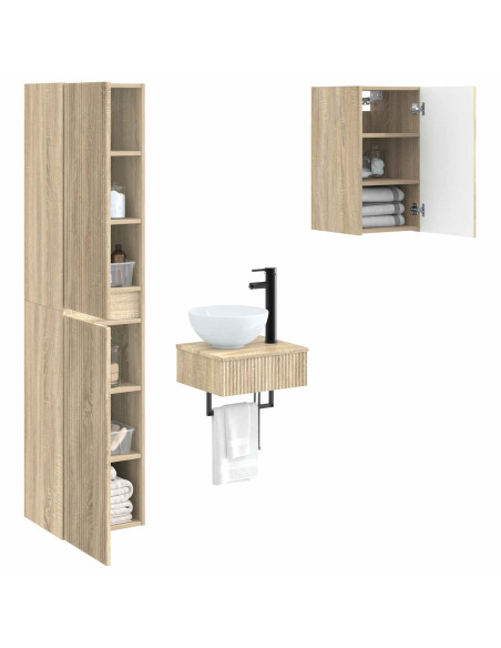 Set di mobili per il bagno 3 pz Rovere Sonoma