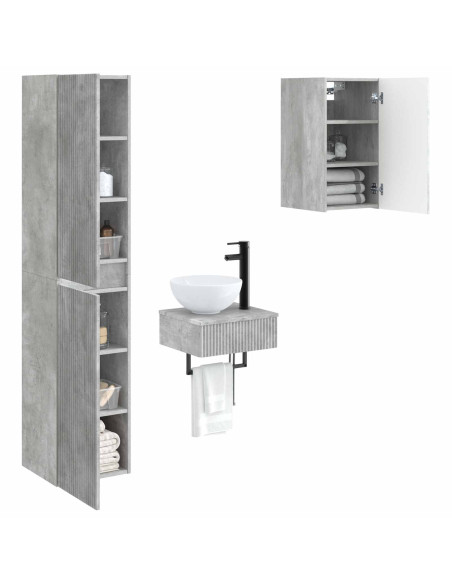Set di mobili per il bagno 3 pz Grigio Cemento
