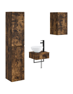 Set di mobili per il bagno 3 pz Rovere Fumo 33 x 34,5 x 160 cm 2