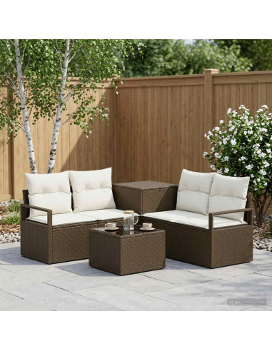 Set di divani 6 pz Marrone e Bianco Crema