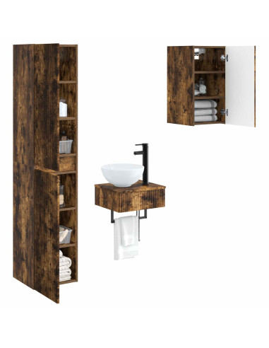 Set di mobili per il bagno 3 pz Rovere Fumo 33 x 34,5 x 160 cm