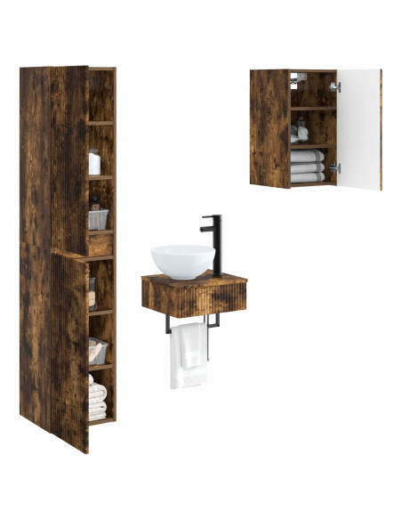 Set di mobili per il bagno 3 pz Rovere Fumo 33 x 34,5 x 160 cm