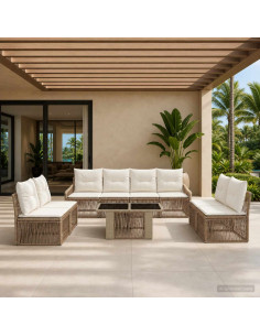 Set Divano da Giardino 9 pz Beige e Bianco Crema polyrattan