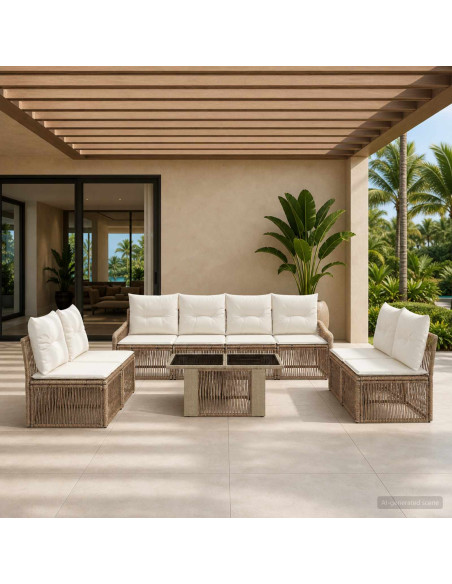 Set Divano da Giardino 9 pz Beige e Bianco Crema polyrattan