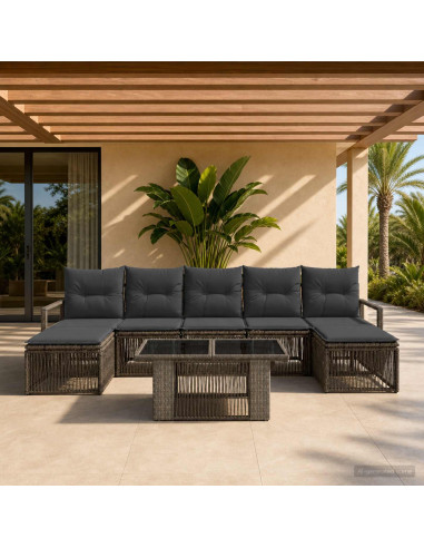 Set Divano da Giardino 8 pz Grigio e Grigio Scuro polyrattan