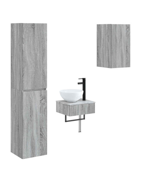 Set di mobili per il bagno 3 pz Sonoma grigio