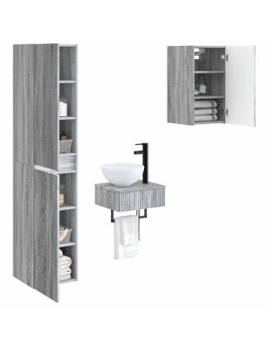 Set di mobili per il bagno 3 pz Sonoma grigio