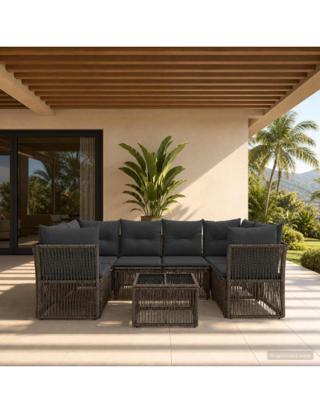 Set Divano da Giardino 7 pz Grigio polyrattan
