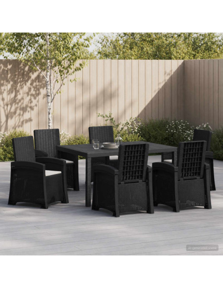 Set da Pranzo per Giardino 7 pz Antracite e Grigio chiaro PP