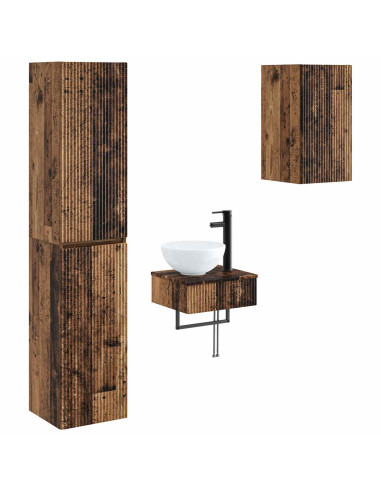 Set di mobili per il bagno 3 pz Legno antico 33 x 34,5 x 160 cm
