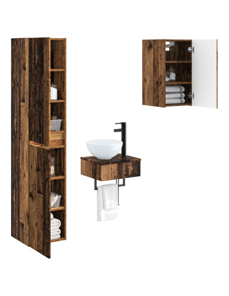 Set di mobili per il bagno 3 pz Legno antico 33 x 34,5 x 160 cm