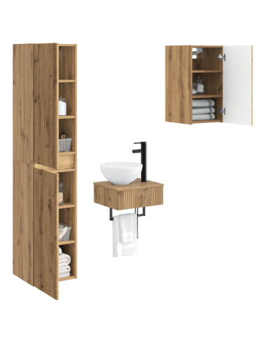 Set di mobili per il bagno 3 pz Rovere Artigianale