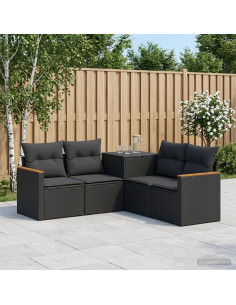 Set di divani 5 pz Nero Rattan sintetico e Acciaio