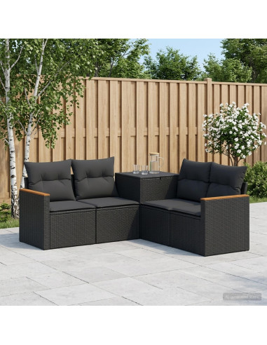 Set di divani 5 pz Nero Rattan sintetico e Acciaio