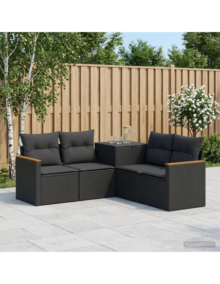 Set di divani 5 pz Nero Rattan sintetico e Acciaio