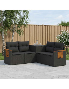 Set di divani 5 pz Nero Rattan sintetico e Acciaio