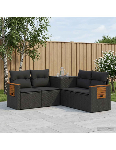 Set di divani 5 pz Nero Rattan sintetico e Acciaio