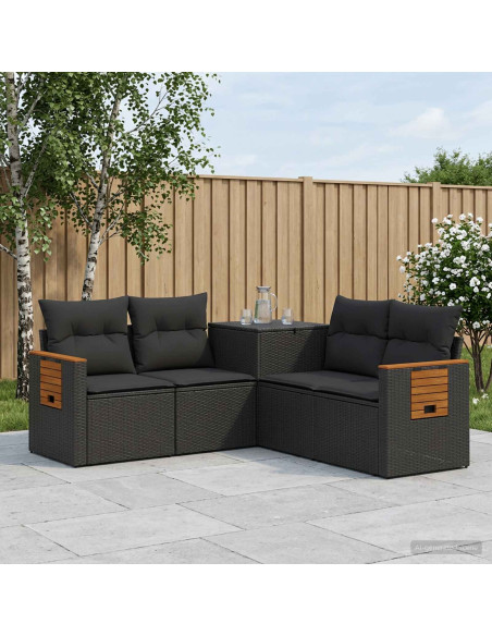 Set di divani 5 pz Nero Rattan sintetico e Acciaio