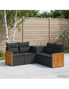 Set di divani 5 pz Nero Rattan sintetico e Acciaio