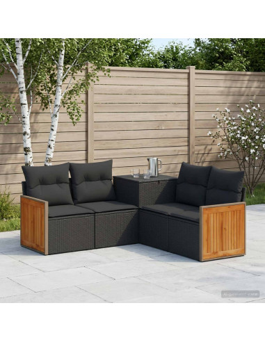 Set di divani 5 pz Nero Rattan sintetico e Acciaio