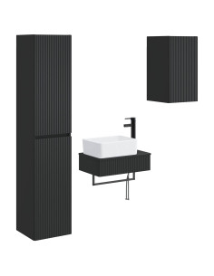Set di mobili per il bagno 3 pz Nero 33 x 34,5 x 160 cm 2