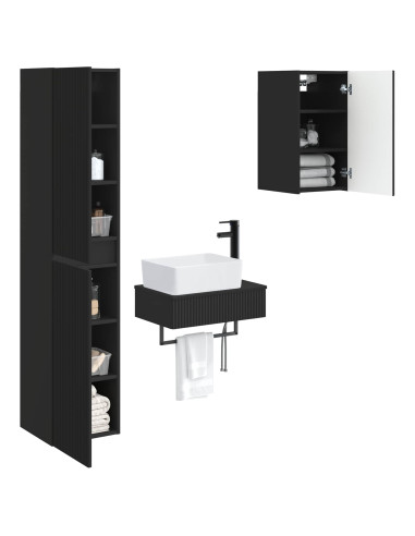 Set di mobili per il bagno 3 pz Nero 33 x 34,5 x 160 cm
