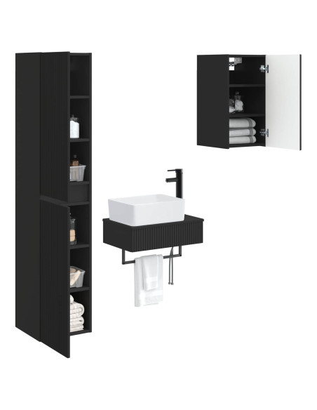 Set di mobili per il bagno 3 pz Nero 33 x 34,5 x 160 cm