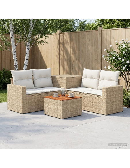 Set di divani 6 pz Beige e Bianco Crema