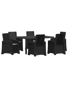 Set da Pranzo per Giardino 7 pz Antracite e Grigio chiaro PP 2