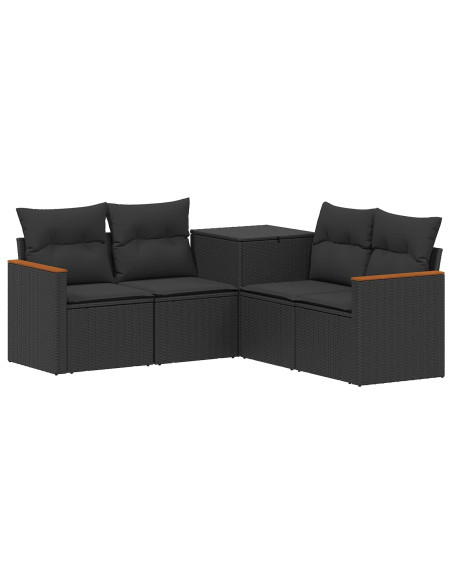 Set di divani 5 pz Nero Rattan sintetico e Acciaio