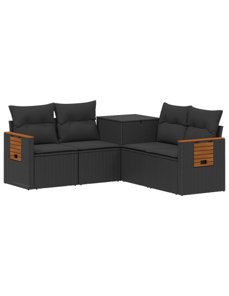 Set di divani 5 pz Nero Rattan sintetico e Acciaio
