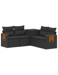 Set di divani 5 pz Nero Rattan sintetico e Acciaio 2