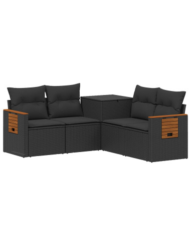 Set di divani 5 pz Nero Rattan sintetico e Acciaio