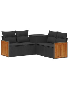Set di divani 5 pz Nero Rattan sintetico e Acciaio 2