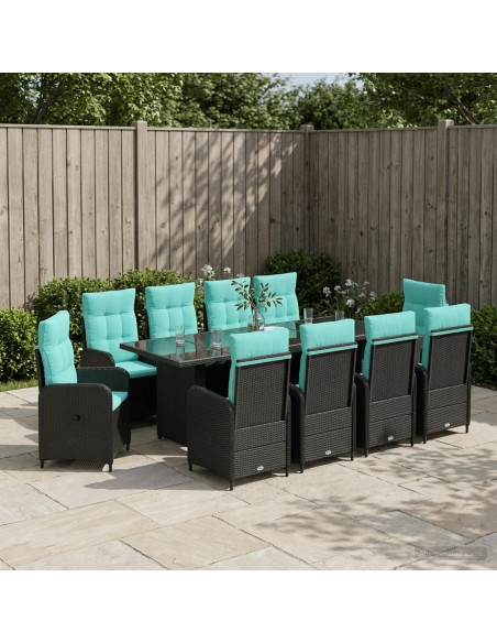 Set da pranzo per esterni 11 pz Nero e Turchese polyrattan
