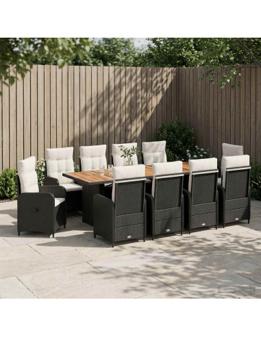 Set da pranzo per esterni 11 pz Nero e Bianco Crema polyrattan