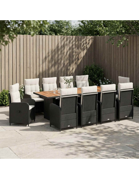 Set da pranzo per esterni 11 pz Nero e Bianco Crema polyrattan