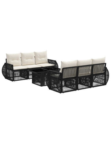 Set Divano da Giardino 7 pz Nero e Bianco Crema polyrattan