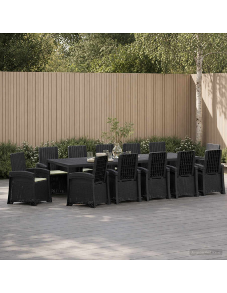 Set da Pranzo per Giardino 14 pz Antracite e Crema PP