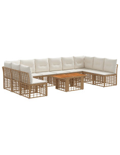 Set Divano da Giardino 11 pz Naturale e Bianco Crema polyrattan 2
